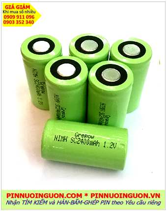 Pin sạc 1.2v SC2400mAh, Pin sạc công nghiệp đầu bằng Grepow NiMh SC2400mAh 1.2v, Cell pin Grepow SC2400mAh 1.2v